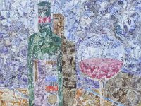 Il bicchiere di vino  Frammenti di francobollo incollati su carta - 20 x 30